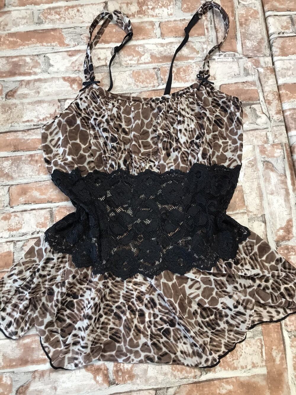Vintage Y2K CABERNET Sleepwear animal print Sexy lace Cami trim Strappy size Med
